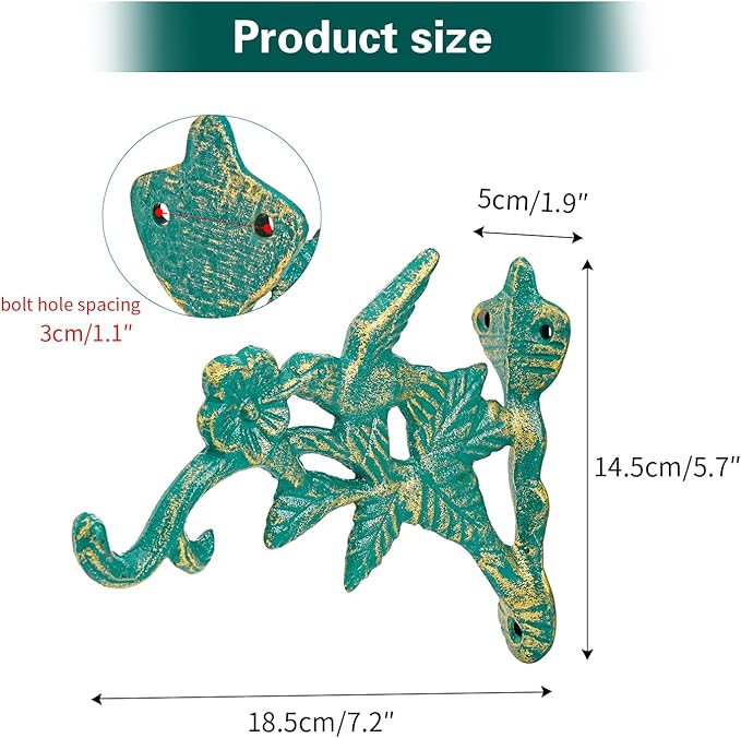 Sungmor Cast Iron Hanging Plant Brackets Decorative Plant Hanger, 2 Pack Green Wall Mounted Flower Pot Hooks, Outdoor Bird Feeder Hanger, Vintage Garden Hooks for Wind Chimes, Lanterns, Birdhouse
