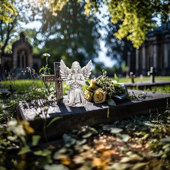 Praying Angel Garden Statue – Outdoor Kneeling Angel Figurine for Yard, Patio, Memorial Decor, Resin Sculpture, Housewarming Ornament Present