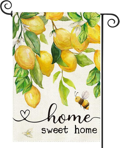 Baccessor Spring Garden Flag Lemon Bee Floral Home Sweet Home Small Yard Flag 12.5 X 18 Inch Double Sided Burlap Summer Welcome Flag for Outside Outdoor Decor