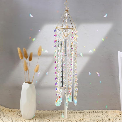 Crystal Wind Chimes - Glass Wind Chimes for Outside, Outdoor Crystal Suncatcher with Tuned Tubes, Reflective Windchimes Outdoors Unique, Hanging Prism Rainbow Maker Chandelier Home Decor Gift