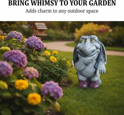 Gray Resin Thinking Gnome Troll Sculpture, Garden Statue Decor for Outdoor Patio Halloween, Christmas Decorations, Parties and Events