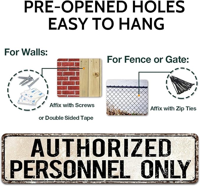 Standard Authorized Personnel Only Door/Wall Sign, Sign for Door, Ensures Public Do Not Enter Restricted Areas - Private Access/Authorized Personnel Only, 4x16 Inch Tin Sign