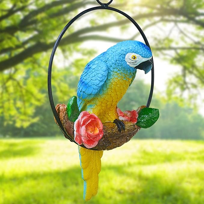 Parrot Decoration | Garden Sculpture Wall Decorations | Innovative Iron Ring Hanging Bird Statue-C