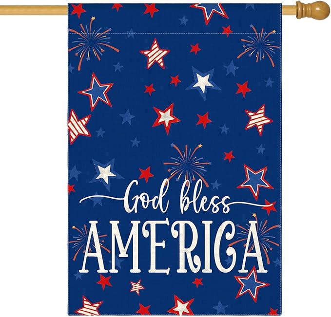 AVOIN colorlife God Bless America 4th of July Patriotic House Flag 28x40 Inch Double Sided Outside, Stars and Stripes Yard Outdoor Decoration