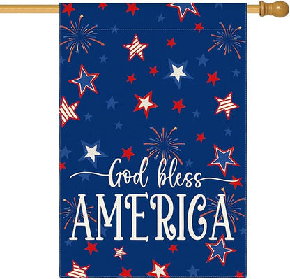 AVOIN colorlife God Bless America 4th of July Patriotic House Flag 28x40 Inch Double Sided Outside, Stars and Stripes Yard Outdoor Decoration
