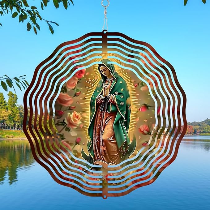 Virgin Mary Prayer Wind Spinner, Metal Wind Spinners Outdoor Indoor, Virgin Mary Hanging Garden Decor for Outside, Stainless Wind Spinners for Yard and Garden 10 inch 3D (25.76X25 CM)