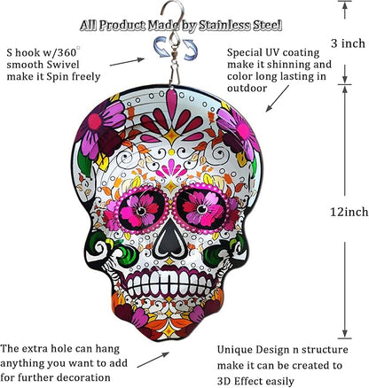 Fonmy Kinetic 3D Metal Garden Wind Spinner Quality Hanging Ornament for Home and Garden 12inch Mandala Daisy Sugar Skull Wind Spinners