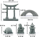 6 PCS Mini Zen Garden Accessories, Miniature Garden Bridge Foo Dogs Torii Gate Sandstone Figurines Meditation Zen Decor Japanese Fish Tank Terrarium Bonsai Decorations (Art Deco)