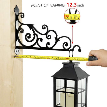 14in Metal Plant Bracket for Wall Hanging Basket Lantern Bird Feeder Decorative Sign, Black