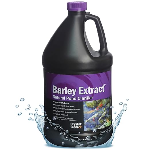 CrystalClear Barley Extract Pond Treatment – Natural Water Clarifier for Fountains, Water Gardens & Koi Ponds, Clears Cloudiness, Fish & Plant Safe, 1 Gallon
