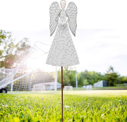 E-view Metal Angel Garden Stakes Antiqued Decorative Angel Stake with Heart - Outdoor Iron Lawn Art Yard Sign Patio Backyard Decor (1 Piece)