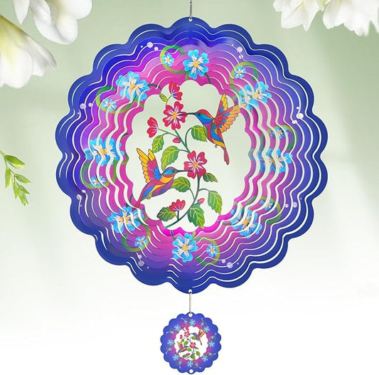 Wind Spinners - 12 Inches Large Hummingbird Wind Sculptures, 3D Reflective Metal Wind Spinner for Yard and Garden, Hummingbird Gifts for Daughter, Mom, Grandma's Birthday, Purple