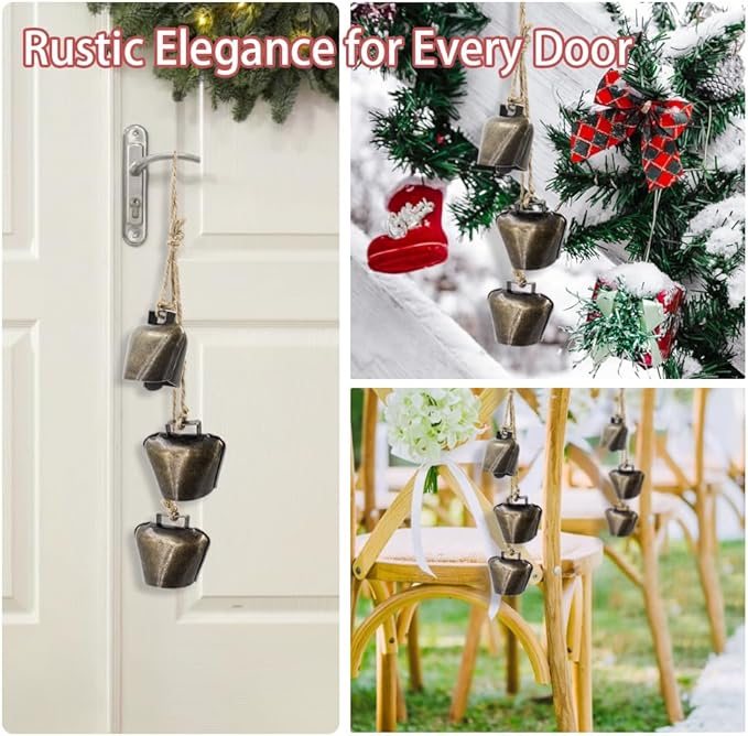Decorative Metal Cowbells Wall Hanging – Rustic Farmhouse Door Chime for Holiday, Wedding, or Everyday Home Accent