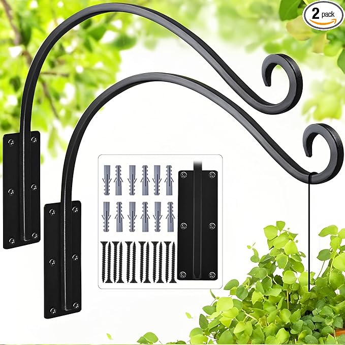 Heavy Duty 16 Inch Plant Hangers Bracket Outdoor, 60lbs Weight Capacity-2 Pack Metal Wall Hooks for Hanging Plants, Bird Feeder, Wind Chime, Wall Decor, Plant Hanger Hooks for Hanging Flower Baskets