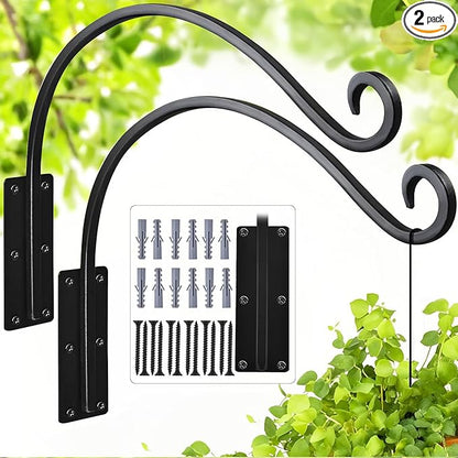 Heavy Duty 16 Inch Plant Hangers Bracket Outdoor, 60lbs Weight Capacity-2 Pack Metal Wall Hooks for Hanging Plants, Bird Feeder, Wind Chime, Wall Decor, Plant Hanger Hooks for Hanging Flower Baskets