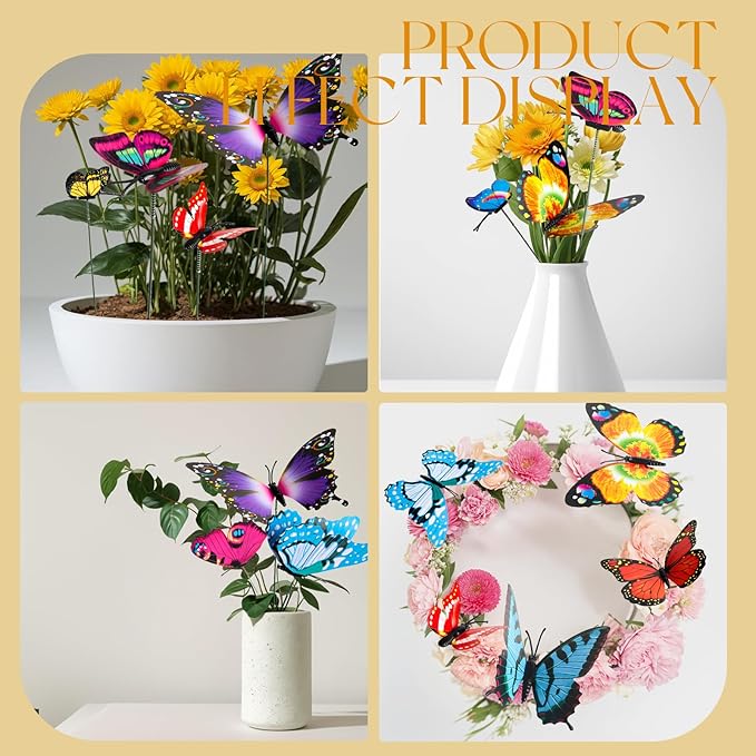 Teenitor 40 Pcs Butterfly Decorations Garden Decor, 5 Different Size PVC Waterproof Butterfly Garden Stakes, Yard Decorations Outdoor Garden Decor