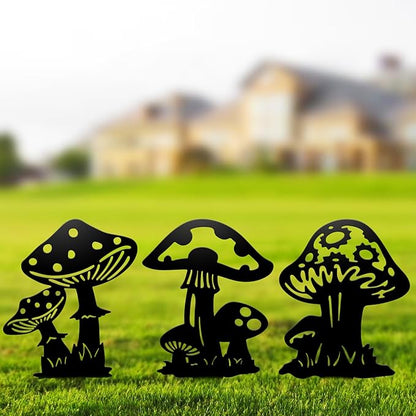 Resama Black Metal Mushroom Garden Stakes Set of 3, Black Yard Decor Art Decorative Garden Stakes, Outdoor Lawn Ornaments for Patio Flower Bed Porch Pathway Yard Decorations