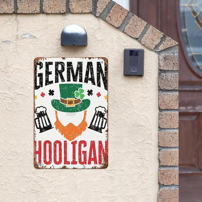 Vintage Tin Wall Decor Sign German Hooligan Germany Shamrock St Patrick'S Days for Home,Garden,Patio,Office,Classroom,Kitchen & More! 8x12 Inches,Retro Metal Art with Funny Quotes