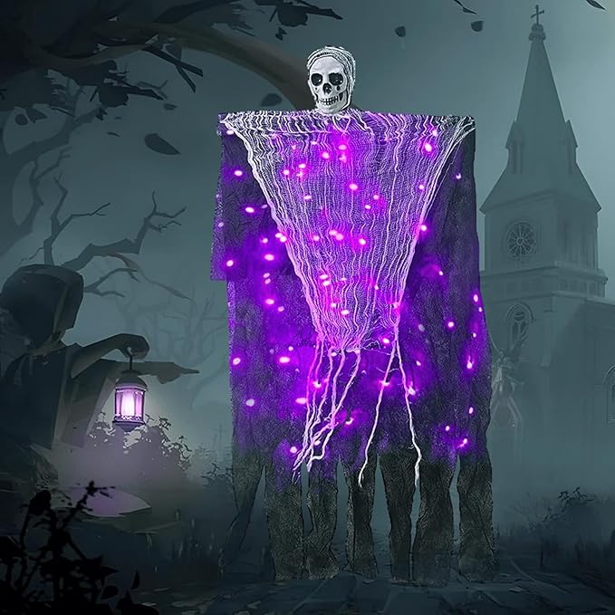 Halloween Decorations Outdoor, 2 Pack Hanging Light Ghost Spooky Skeletons Decor Supplies, Haunted Creepy House Halloween Flying Decoration with Yard Tree Porch Garden Party Indoor Décor