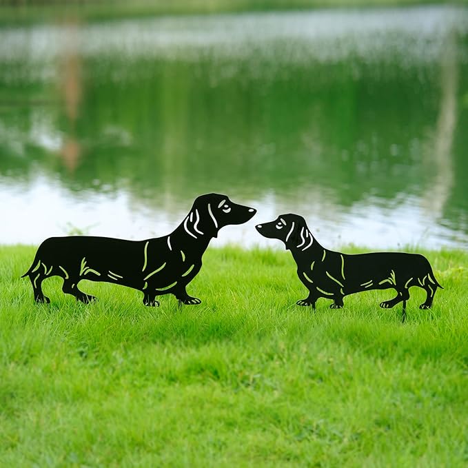 GDNSFIT Dachshund Dog Metal Decor for Outside,Garden Stakes Decorative Dog Gifts for Women/Men,Black Silhouette Statues for Yard Ornaments,Lawn, Patio, Pathway,Outdoor Garden Decor