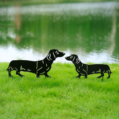 GDNSFIT Dachshund Dog Metal Decor for Outside,Garden Stakes Decorative Dog Gifts for Women/Men,Black Silhouette Statues for Yard Ornaments,Lawn, Patio, Pathway,Outdoor Garden Decor