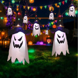 Glowing Ghost Witch Hat Halloween Decorations, Hanging String Lights with 3Modes, Easter Outdoor/Indoor Scary Decor, Double-Sided Ghost Face Ornaments for Tree, Yard, Haunted Trails, Party, 2 Pcs