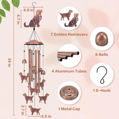 for Mom Golden Retriever Dog Wind Chimes for Outside,Dog Gifts for Women Men/Memorial Gift/Birthday Gifts Metal windchimes Outdoors/Indoors,Garden Decor,Patio,Porch,Yard Decorations