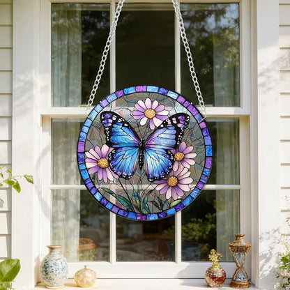 8 Inchacrylic Window Hanging, Forget Me Not Flower Stained Glass Suncatcher, Window Decor, Plant Lover Gift for Women, Best Friend, Family, Colleague, Classmate (232)