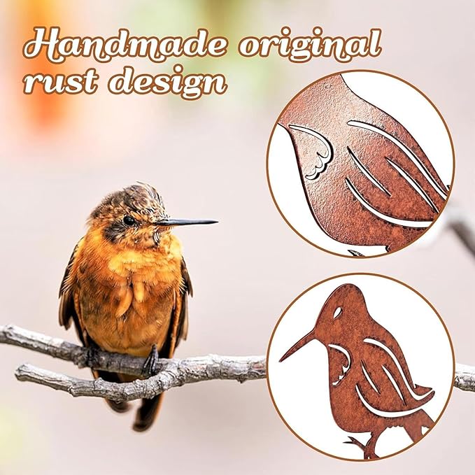 Rusty Metal Bird Garden Ornaments Weather Outdoor Decoration for Patios Yard Landscape Art Durability Outdoor Metal Animal Sculptures