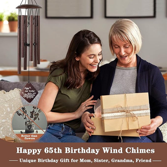 65th Birthday Gifts for Women, 65 Year Old Birthday Gifts for Mom Grandma Wife Friends Coworkers, 32” Bronze Wind Chimes