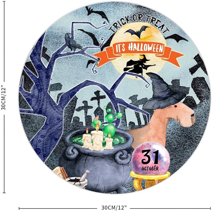 Retro Metal Sign 12"x12",Happy Halloween Scary Night Grave Witch Bats Trick Or Treat Dog Aluminum Tin Metal Sign for Home Living Room Bedroom Garden Farm Patio Decor Wall Art Poster