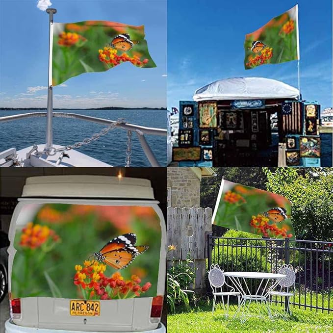 Swono Orange Black Butterfly Flag Orange Flower Bouquet Garden Spring Summer Outdoor Garden Flag Indoor Flag Home Decor Standing Farm Flag Banner 3x5ft