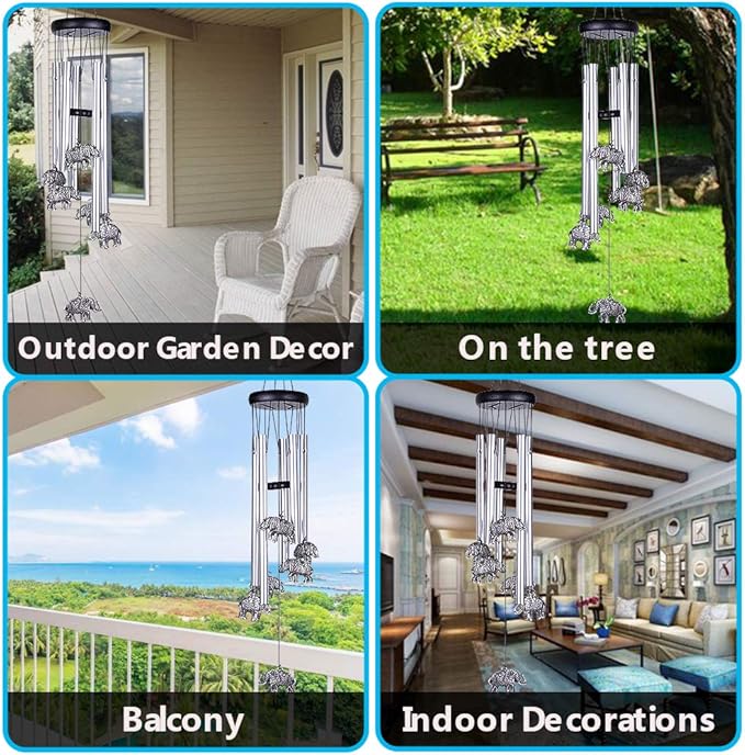 Outdoor Elephant Wind Chimes Indoor Decor - Pure Hand-Made Mobile Romantic Windcatcher 28" Elephant Wind Chime for Home, Xmas, Gift for Mom, Balcony, Patio, Garden Decoration(5 Tubes, 6 Elephants)