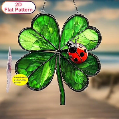 St. Patrick's Day Suncatcher Green Window Hanging with Shamrock Beetle desigsn Cute Stained Glass Suncatchers Full Cover Ireland Windows Decorations ndoor Outdoor for Home Garden Gift for Women Friend