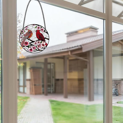 Stained Glass Window Hanging, Cardinal Sun Catchers Glass Panel Red Suncatcher Decor for Wife, Women, Men, Birthday, Aunt, Mom, Lovers, Home Garden 7.8 in
