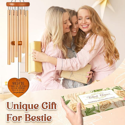 Bestie Gifts for Women, Best Friend Wind Chimes, Friendship Bestie Happy Birthday Gift for Women, Graduation Thanksgiving for Friends Female BFF, Large 36 inch