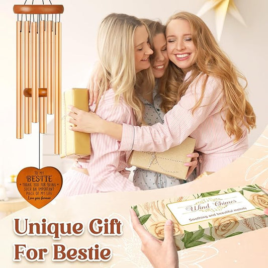 Bestie Gifts for Women, Best Friend Wind Chimes, Friendship Bestie Happy Birthday Gift for Women, Graduation Thanksgiving for Friends Female BFF, Large 36 inch
