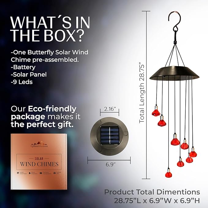 Upblend Outdoors Solar Hanging Decoration for Outside – Color Changing LED Decoration for Outdoors Waterproof, Solar Light Decoration for Outside – Diamond, Red