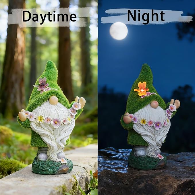 Garden Gnomes Outdoor Decor Light - Funny Garden Decorations Solar LED for Yard Patio, Home Garden Statues Ornaments, Housewarming Gifts for Family Green Saint Patricks Day Leprechaun 5.5x3.5x8.5 Inch