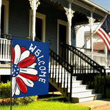 4th of July Garden Flag Patriotic Daisy Double Sided Yard Flag Burlap Welcome Independence Day House Banner Memorial Day Floral America Blue Garden Flags Outdoor Decoration 12x18 Inch