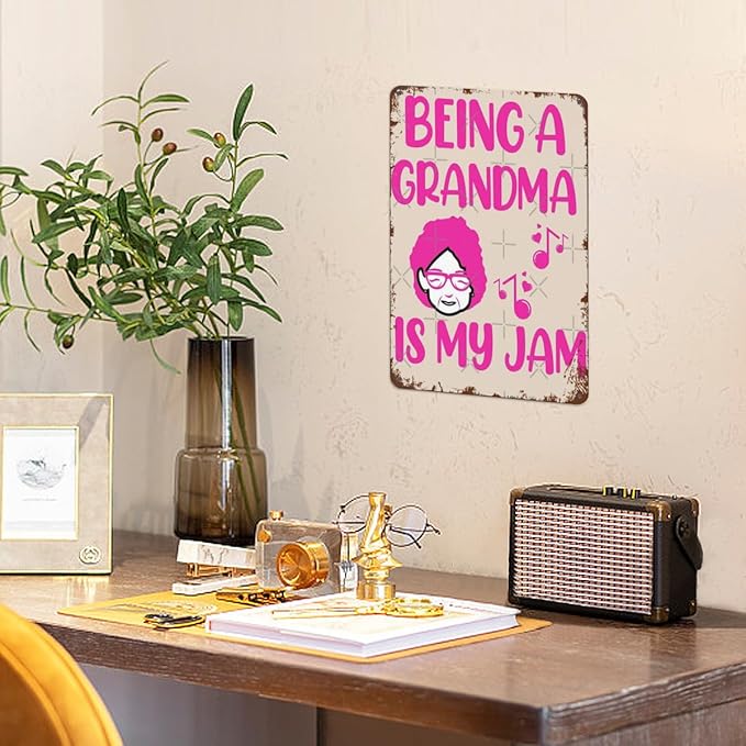 Vintage Tin Signs Being A Grandma Is My Jam for Room,Patio,Office,Yard & More Retro Metal Wall Decor,8x12 Inch Funny Quotes & Gothic Designs
