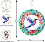 Hummingbird Wind Spinners Hanging Outdoor Decor, 12 Inch 3D Kinetic Yard Art Hummingbird Metal Sculpture Birthday Gifts for Bird Lovers, Mom, Women for Yard, Garden
