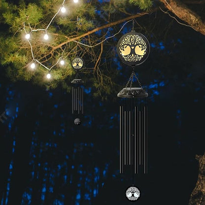 Solar Tree of Life Wind Chimes - Memorial Gift for Mom, Outdoor Garden Decor
