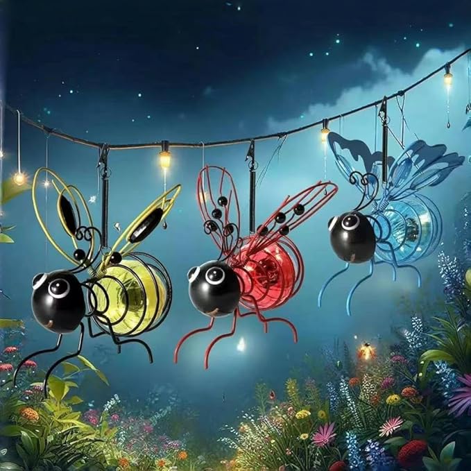 Solar Bees Lights Outdoor, Hanging Bee Solar Garden Light,2025 New Solars Bees Simulation Lights, Waterproof Bumble Bees Solars Light for Party Festivals Garden Decor Birthday Gifts (Red 2pcs)