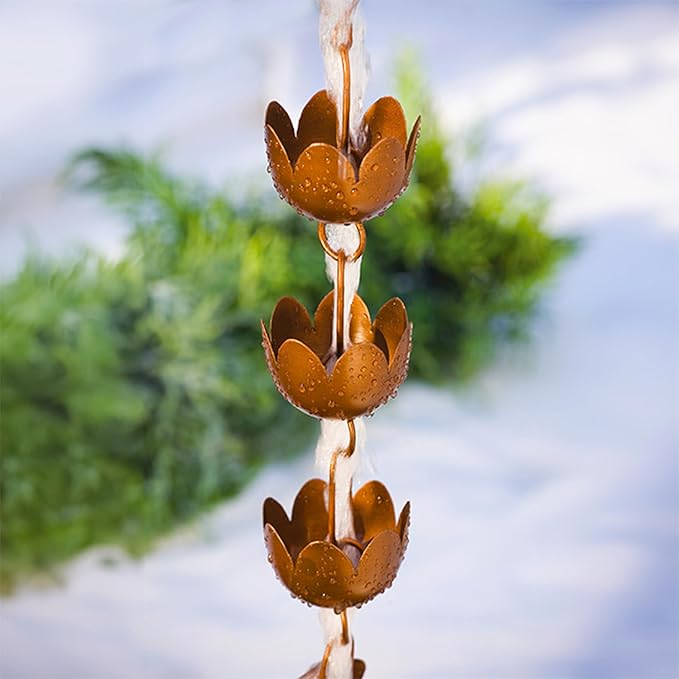Ancient Graffiti Lily Cup Rain Chain, Copper Plated