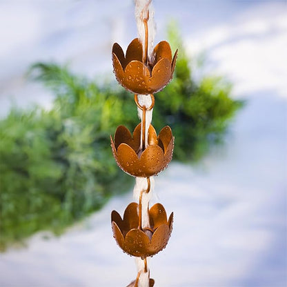 Ancient Graffiti Lily Cup Rain Chain, Copper Plated