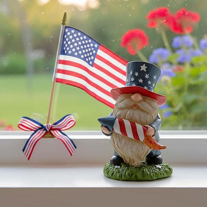 Patriotic Garden Gnome Statue with Firework – Resin Fourth of July Gnome Decoration for Yard, Garden & Home, Independence Day Decor