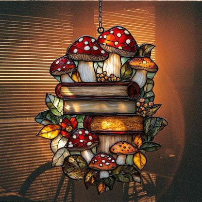 Forest Stack of Books Acrylic Suncatcher Stained Glass Effect Window Car Hanging Christmas Ornament Indoor Outdoor Decor Garden Sun Catcher Panel for Book Lover for Women Mom Grandma