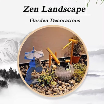 Indoor Outdoor Bamboo Fountain, Bamboo Traditional Japanese Rocking Water Fountain, Zen Garden Decor with Water Pump, 6W Solar Panel, 2M Tube, for Garden Terrace Pond