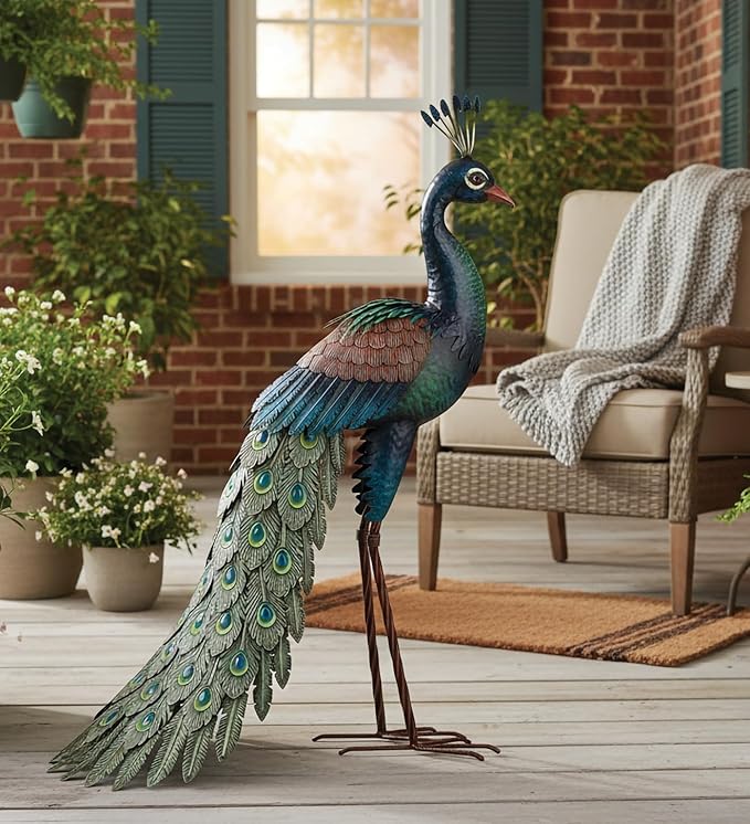 Regal Art & Gift Peacock Metal Statue – Indoor Outdoor Decorative Sculpture for Home & Garden Décor, Weather-Resistant Yard Art Figure for Patio, Lawn, Standing